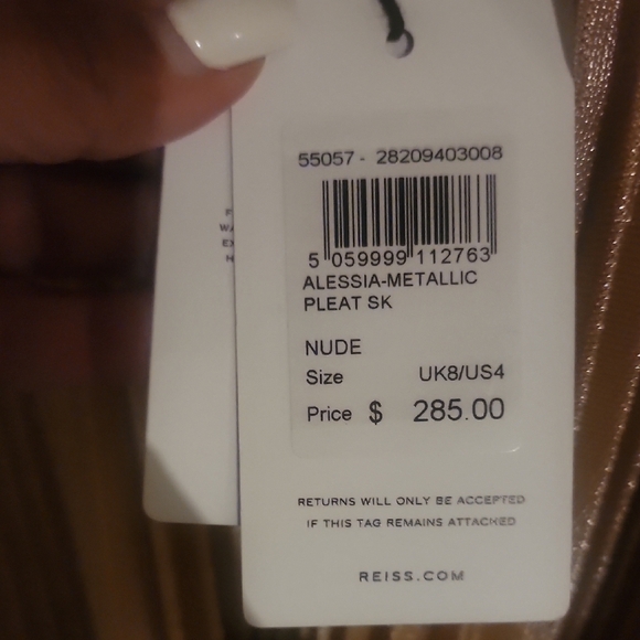 Reiss Alessi Metallic Pleated Midi Skirt Size 4 - Picture 2 of 7